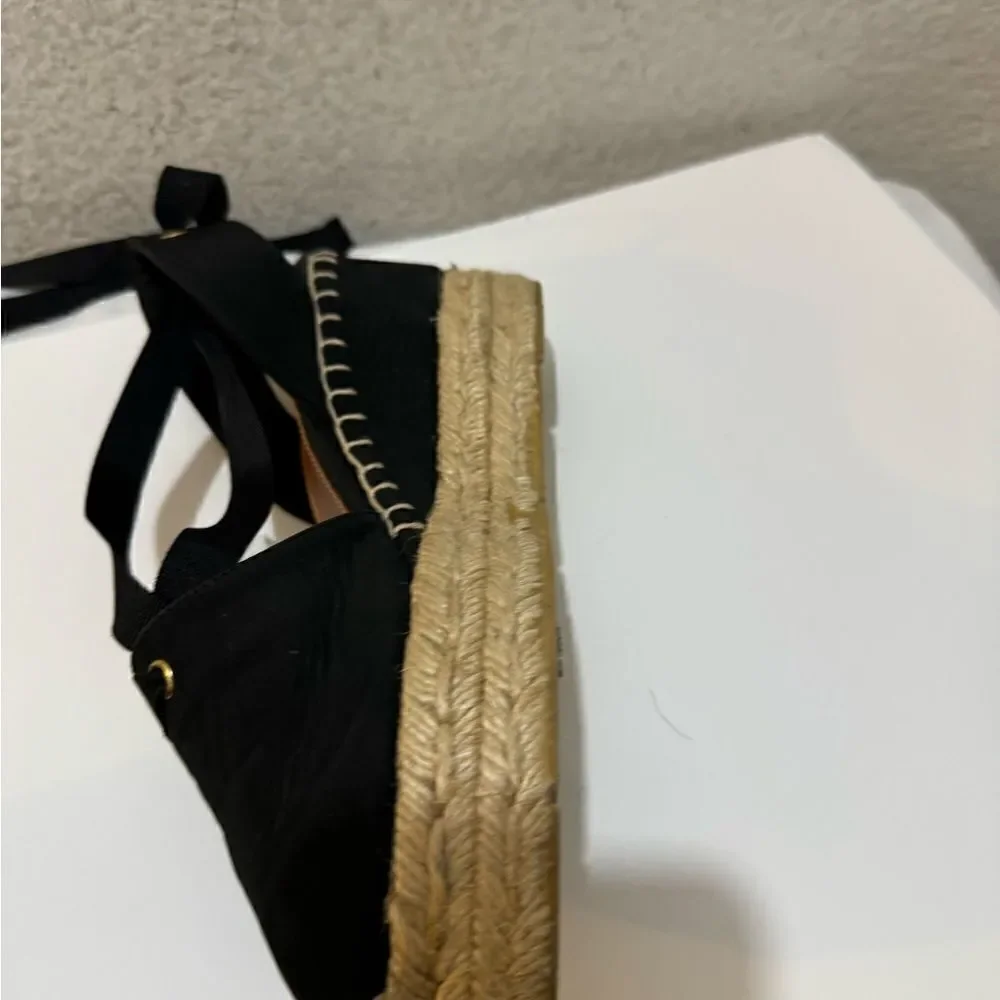 Ralph Lauren Black Uma Espadrille Wedge Ankle Wrap Platform Sandals Size 37